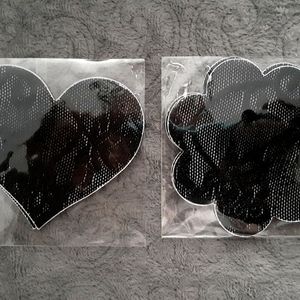 2" Nipple Covers Pasties 2 Sets Hearts Flowers Blk